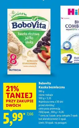 Lidl Kaszka Bobovita Kaszka bezmleczna jabłko śliwka oferta