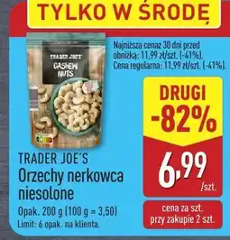 ALDI Orzechy nerkowca Trader Joe's niesolone oferta