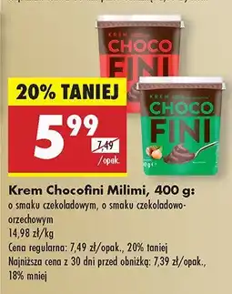 Biedronka Krem Chocofini Milimi o smaku czekoladowym, o smaku czekoladowo-orzechowym oferta