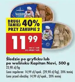 Biedronka Śledzie po gryficku lub po wolińsku Kapitan Navi 500 g oferta
