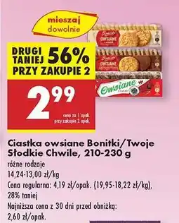 Biedronka Ciastka owsiane Bonitki/Twoje Słodkie Chwile, 210-230 g oferta
