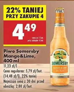 Biedronka Piwo Somersby Mango&Lime, 400 ml oferta
