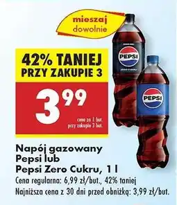 Biedronka Napój gazowany Pepsi lub Pepsi Zero Cukru, 1 l oferta
