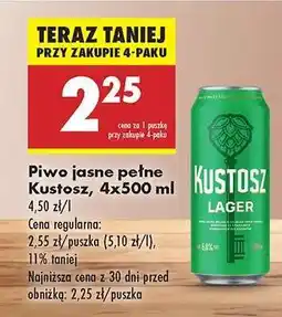 Biedronka Piwo jasne pełne Kustosz, 4x500 ml oferta