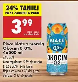 Biedronka Piwo białe z morelą Okocim 0,0%, 4x500 ml oferta