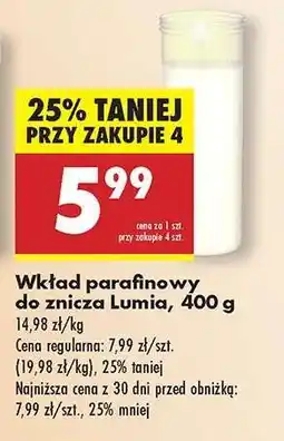 Biedronka Wkład parafinowy do znicza Lumia, 400 g oferta