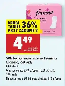 Biedronka Wkładki higieniczne Femina Classic , 60 szt oferta