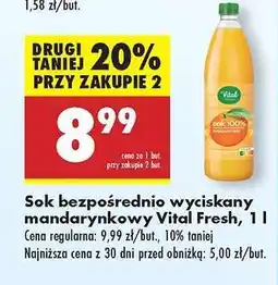 Biedronka Sok bezpośrednio wyciskany mandarynkowy Vital Fresh, 1 l oferta