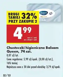 Biedronka Chusteczki Higieniczne Balsam Queen, 74 szt oferta
