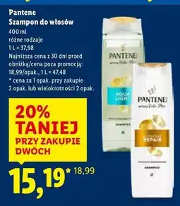 Lidl Szampon do włosów aqua light Pantene Pro-V oferta