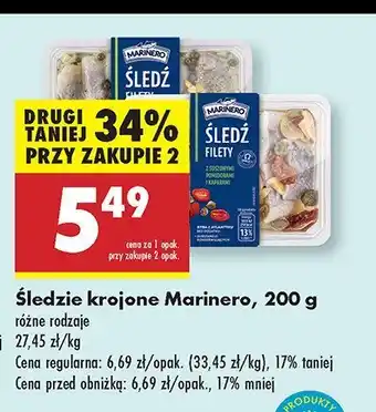 Biedronka Śledzie krojone, różne rodzaje Marinero oferta