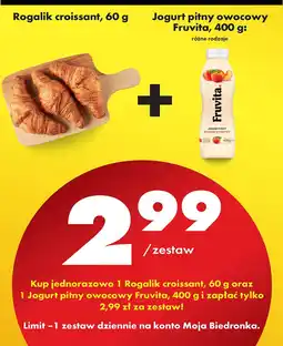 Biedronka Zestaw: Rogalik croissant + Jogurt pitny owocowy Fruvita Biedronka oferta