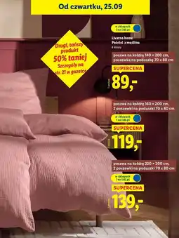 Lidl Komplet pościeli z bawełnianego muślinu 220 x 200 cm + 2 70 80 Livarno Home oferta