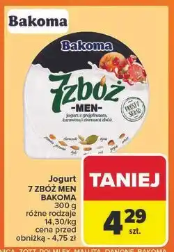 Carrefour Jogurt żurawina-czerwony grejpfrut + ziarna dyni i słonecznika Bakoma 7 Zbóż Men oferta
