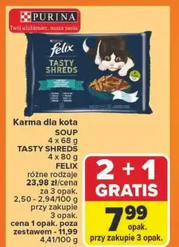 Carrefour Karma dla kota rybne smaki w sosie Purina Felix Tasty Shreds oferta