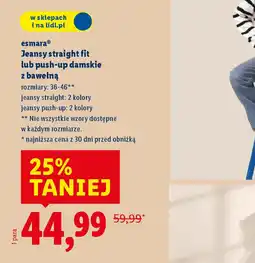 Lidl Jeansy straight fit lub push-up damskie z bawełną esmara oferta