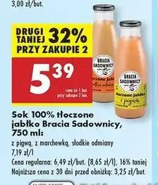 Biedronka Sok tłoczony jabłkowy słodkie odmiany Bracia Sadownicy oferta