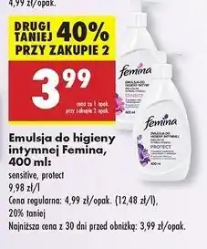 Biedronka Kremowa emulsja do higieny intymnej sensitive pompka Femina Intimea oferta