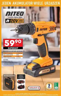 Biedronka Wiertarko-wkrętarka akumulatorowa 20 v Niteo Tools oferta