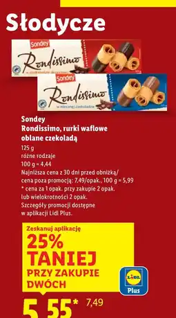 Lidl Rurki waflowe Sondey Rondissimo oblane czekoladą 125g oferta