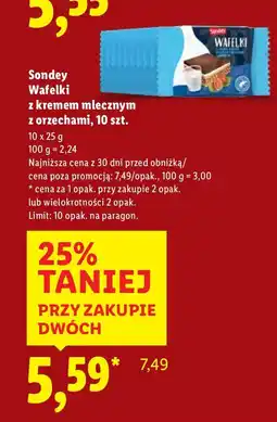 Lidl Wafelki Sondey z kremem mlecznym z orzechami 10x25g oferta