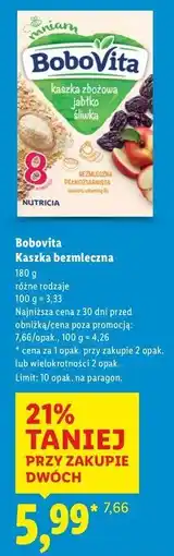 Lidl Kaszka zbożowa jabłko śliwka Bobovita oferta