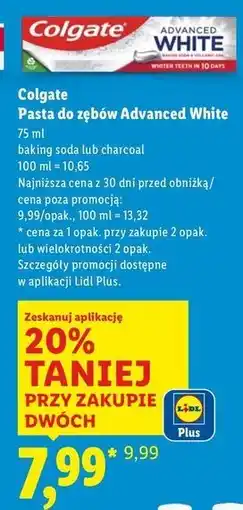 Lidl Pasta do zębów charcoal Colgate Advanced White oferta