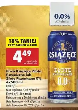 Biedronka Piwo Książęce Złote Pszeniczne lub Złote Pszeniczne 0% 4x500 ml oferta