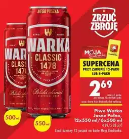 Biedronka Piwo Warka Jasne Pełne, 12x550 ml/6x500 ml oferta