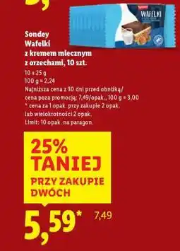 Lidl Sondey Wafelki z kremem mlecznym z orzechami, 10 szt oferta