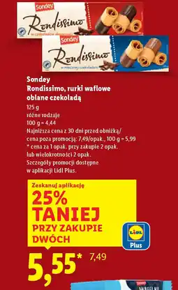 Lidl Sondey Rondissimo, rurki waflowe oblane czekoladą oferta