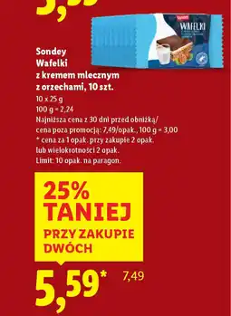 Lidl Sondey Wafelki z kremem mlecznym z orzechami oferta