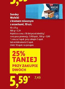 Lidl Sondey Wafelki z kremem mlecznym z orzechami oferta