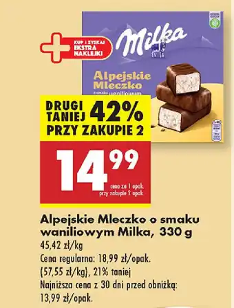 Biedronka Alpejskie Mleczko o smaku waniliowym Milka oferta