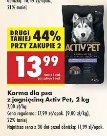 Biedronka Karma dla psa z jagnięciną sensitive Activ Pet oferta