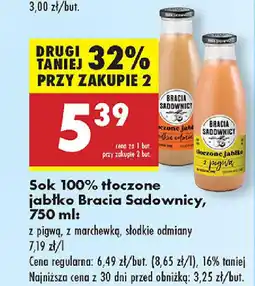 Biedronka Sok 100% tłoczone jabłko Bracia Sadownicy oferta