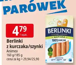 E.Leclerc Parówki Berlinki z kurczaka/szynki Animex oferta