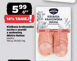 Netto Kiełbasa krakowska sucha z szynki z wołowiną Mistrz Rohus oferta