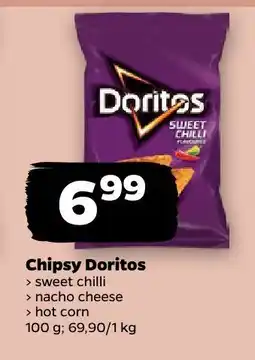 Netto Chipsy Doritos sweet chili, nacho cheese, hot corn oferta