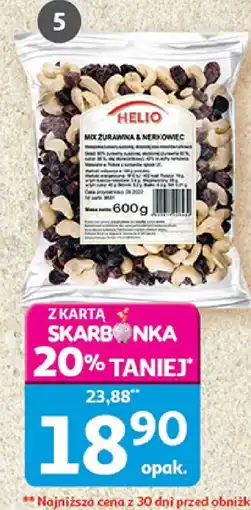 Auchan Mieszanka żurawiny i nerkowca 600 g Helio oferta