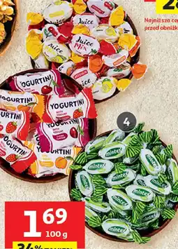 Auchan Karmelki yogurtini, juice mix, mintex mint lub butter milk Auchan oferta