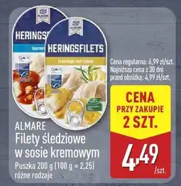ALDI Filety śledziowe w sosie kremowym różne rodzaje Almare oferta