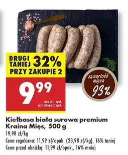 Biedronka Kiełbasa biała surowa premium Kraina Mięs oferta