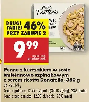 Biedronka Penne z kurczakiem w sosie śmietanowo szpinakowym z serem ricotta Donatello oferta
