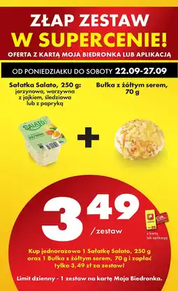 Biedronka Sałatka Salato jarzynowa, warzywna z jajkiem, śledziowa, z papryką + Bułka z żółtym serem oferta