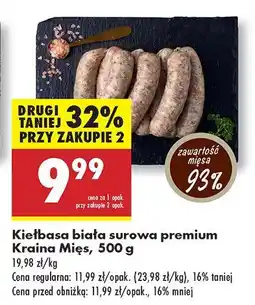 Biedronka Kiełbasa Kiełbasa biała surowa premium Kraina Mięs oferta