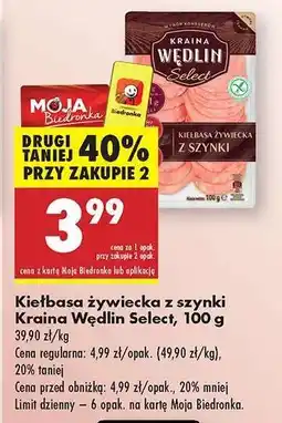 Biedronka Kiełbasa żywiecka z szynki Kraina Wędlin Select , 100 g oferta