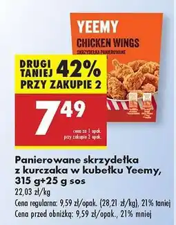 Biedronka Panierowane skrzydełka z kurczaka w kubełku Yeemy 315 g 25 g sos oferta