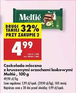 Biedronka Czekolada mleczna z kruszonymi orzechami laskowymi Meltię, 100 g oferta