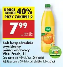Biedronka Sok bezpośrednio wyciskany pomarańczowy Vital Fresh, 1 l oferta